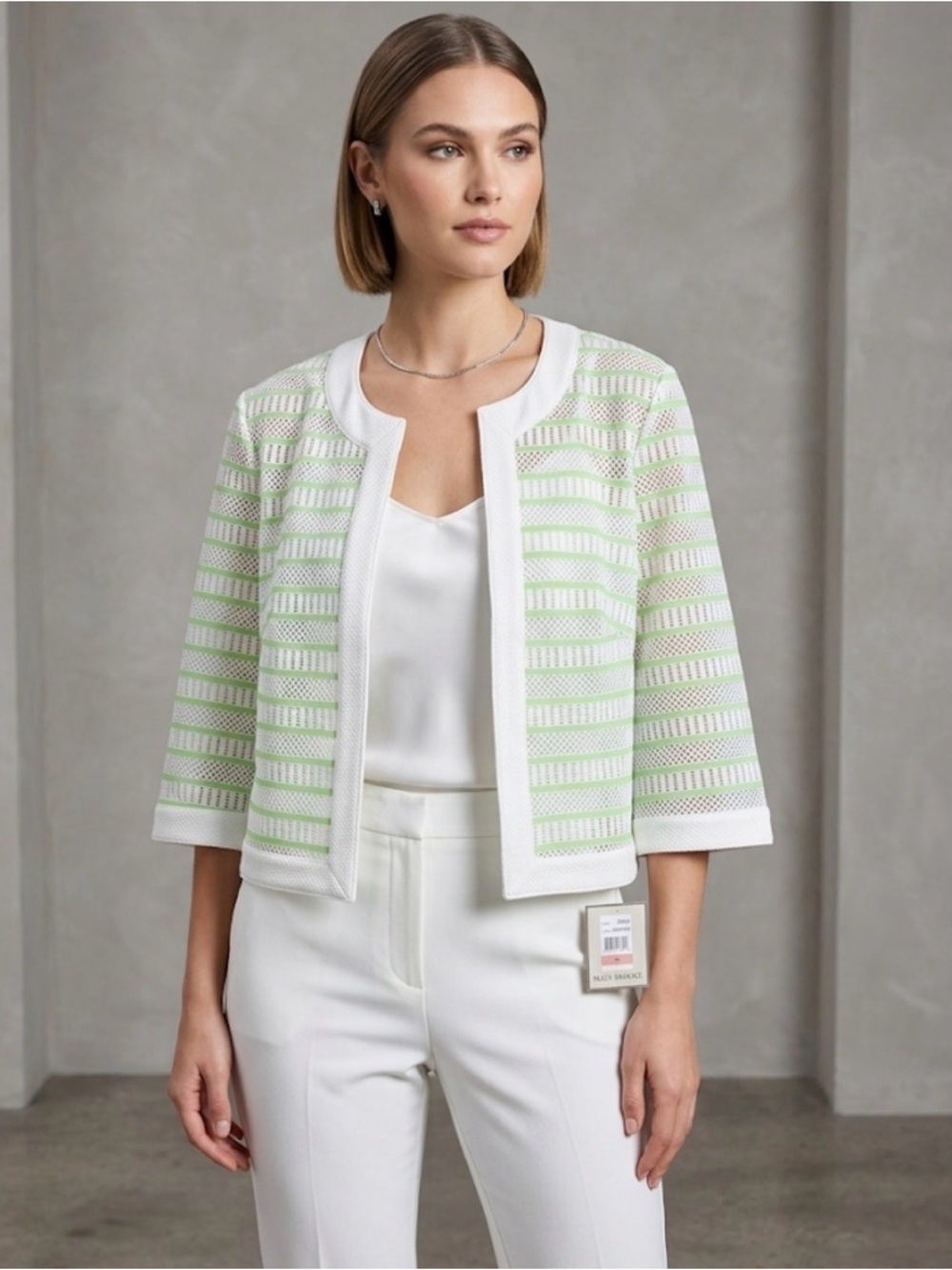 NWT Maya Brooke Cropped Bolero Cardigan lime and white size 10 resort wear